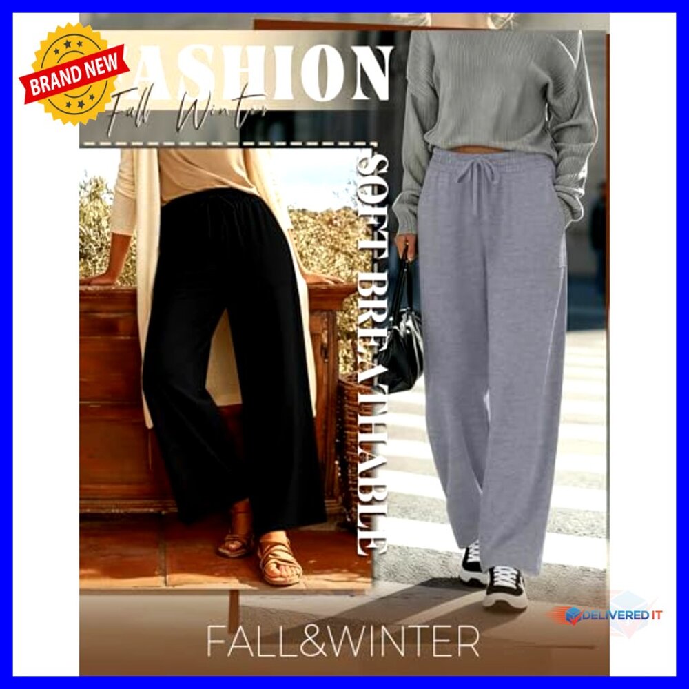Plus Size Wide Leg Pants 3-Pack Stretchy Drawstring Waist with Pockets - Picture 5 of 7